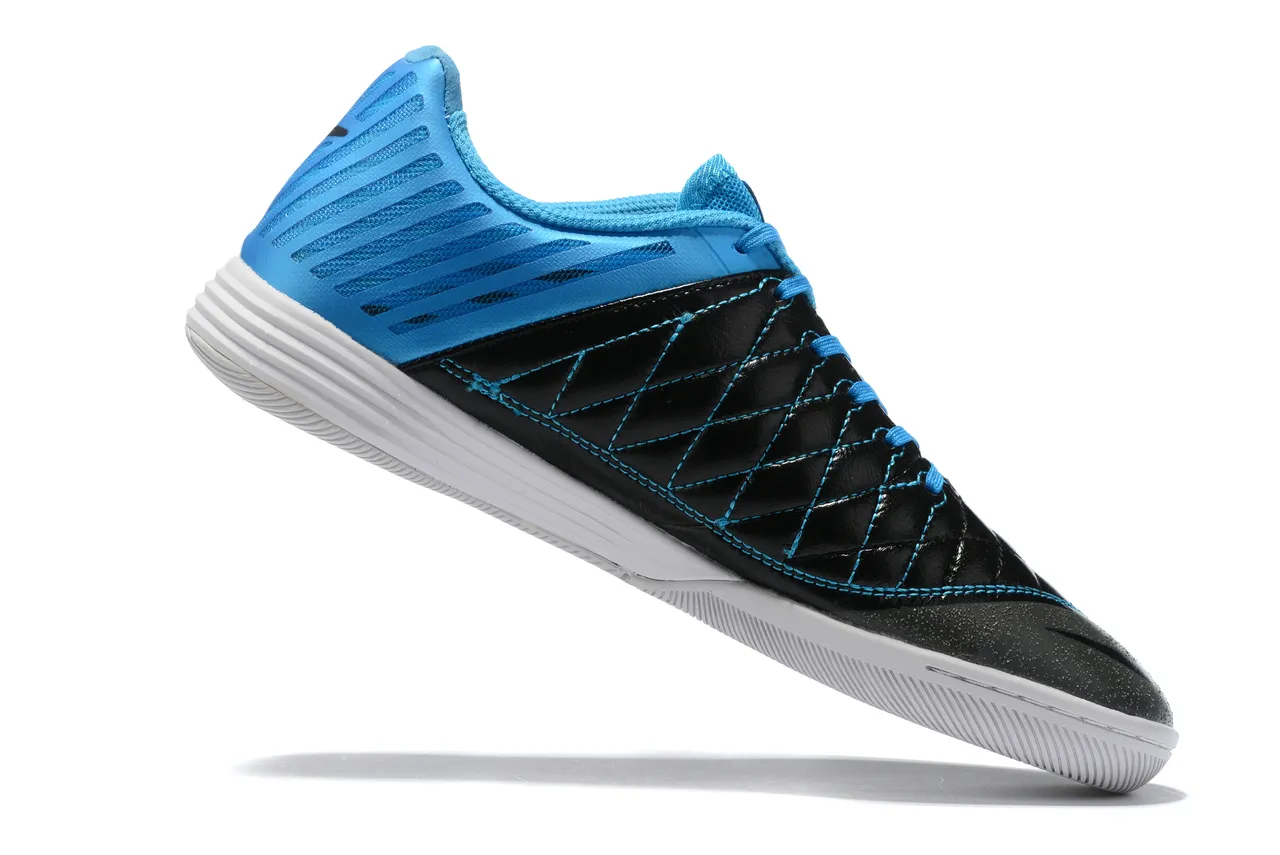 Nike Blue Black Quilted Toe Cap Perforated Synthetic Overlay Indoor Soccer Shoes