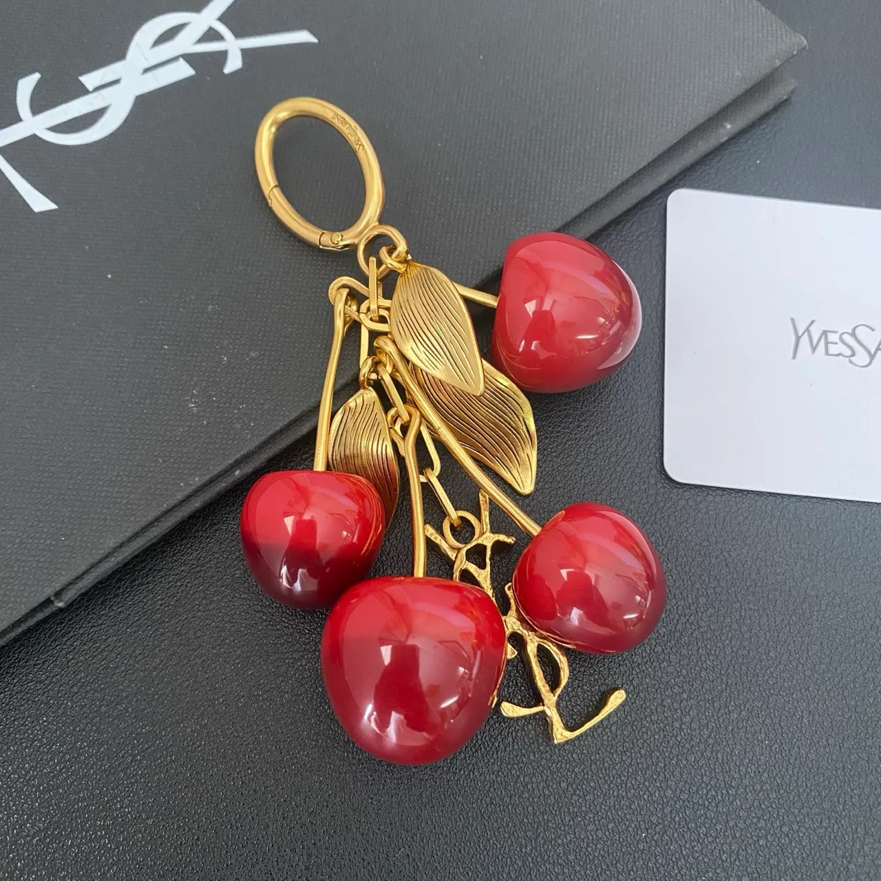 Saint Laurent Cherry Cluster Gold-Tone Resin Brooch