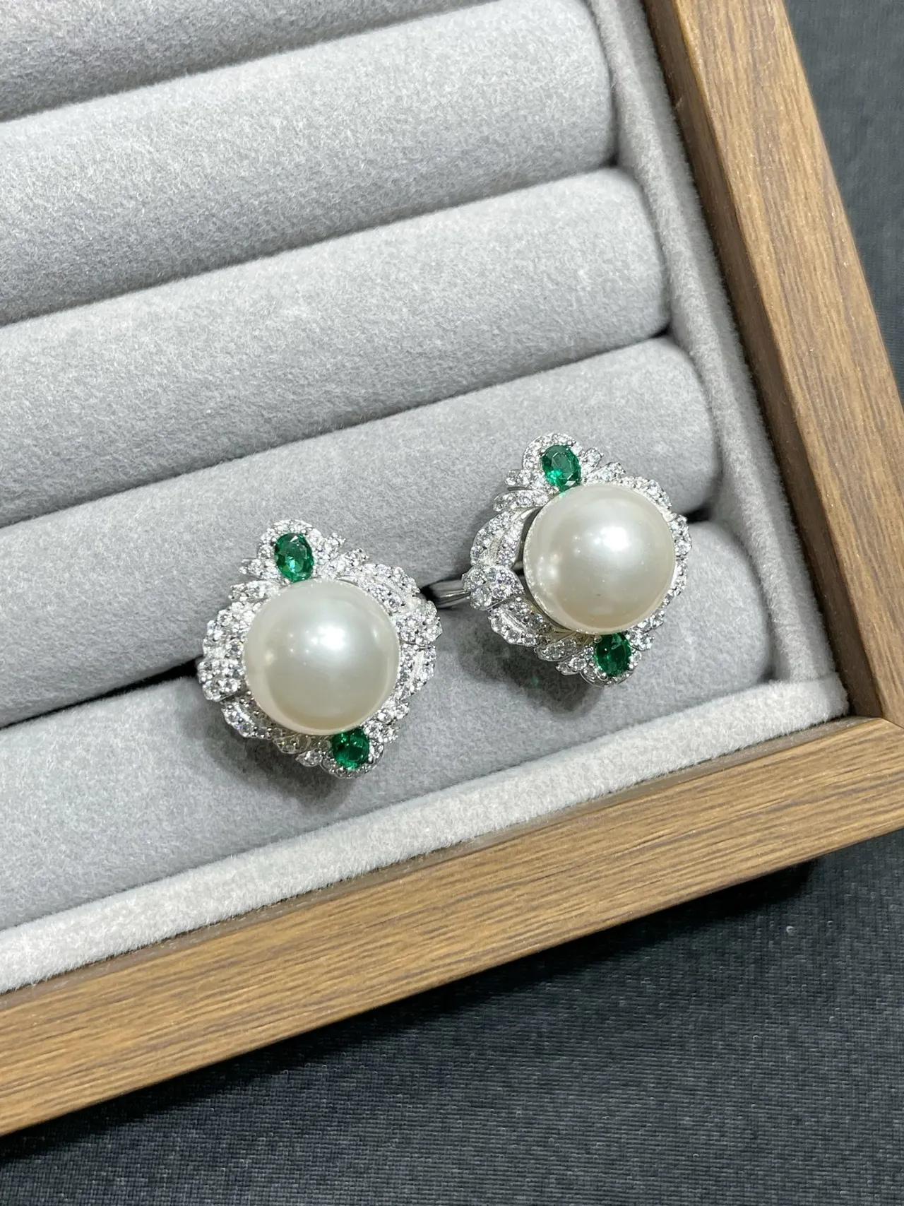 Pearl and Emerald Pavé Halo Earrings