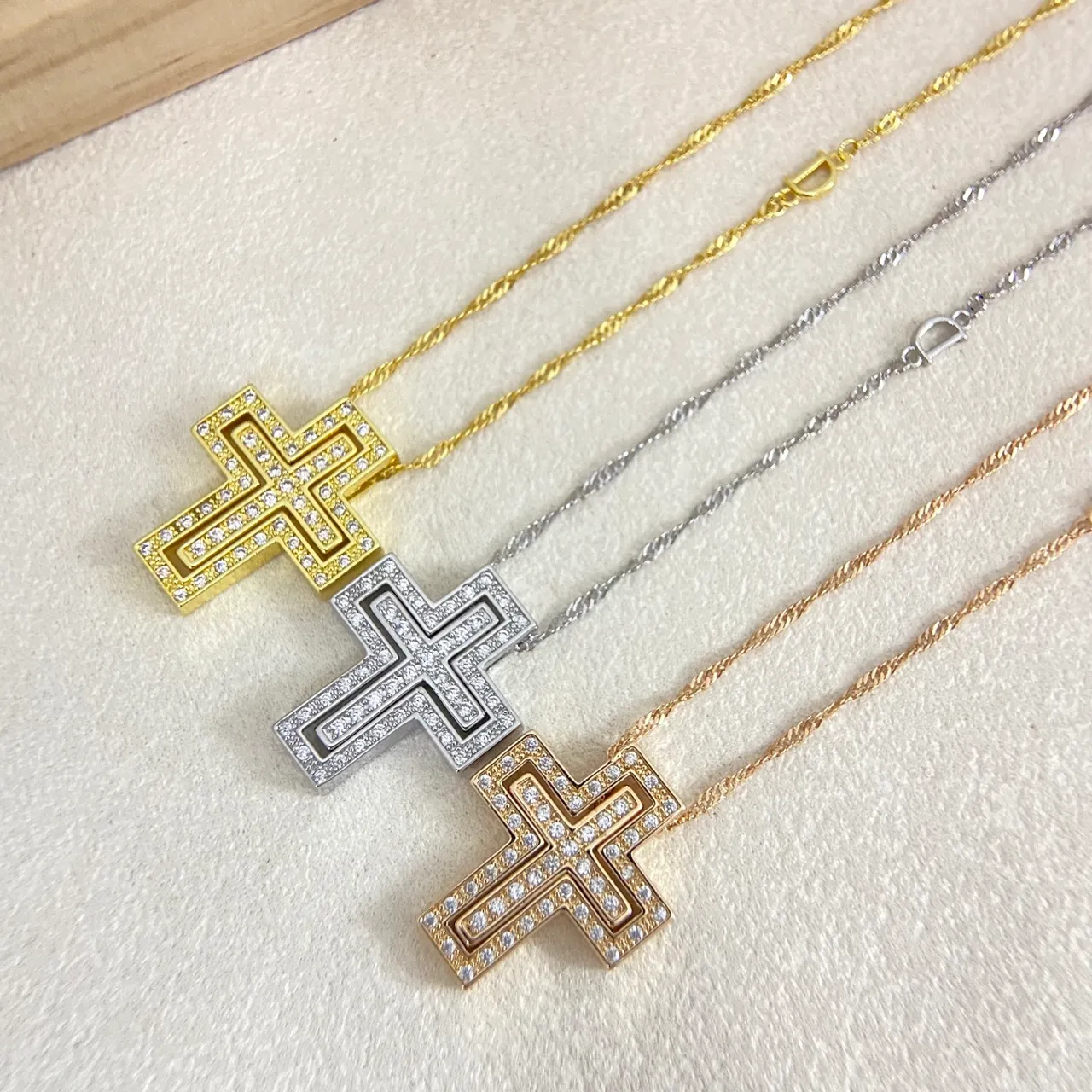 Gold-Tone Paved Crystal Cross Pendant Necklaces