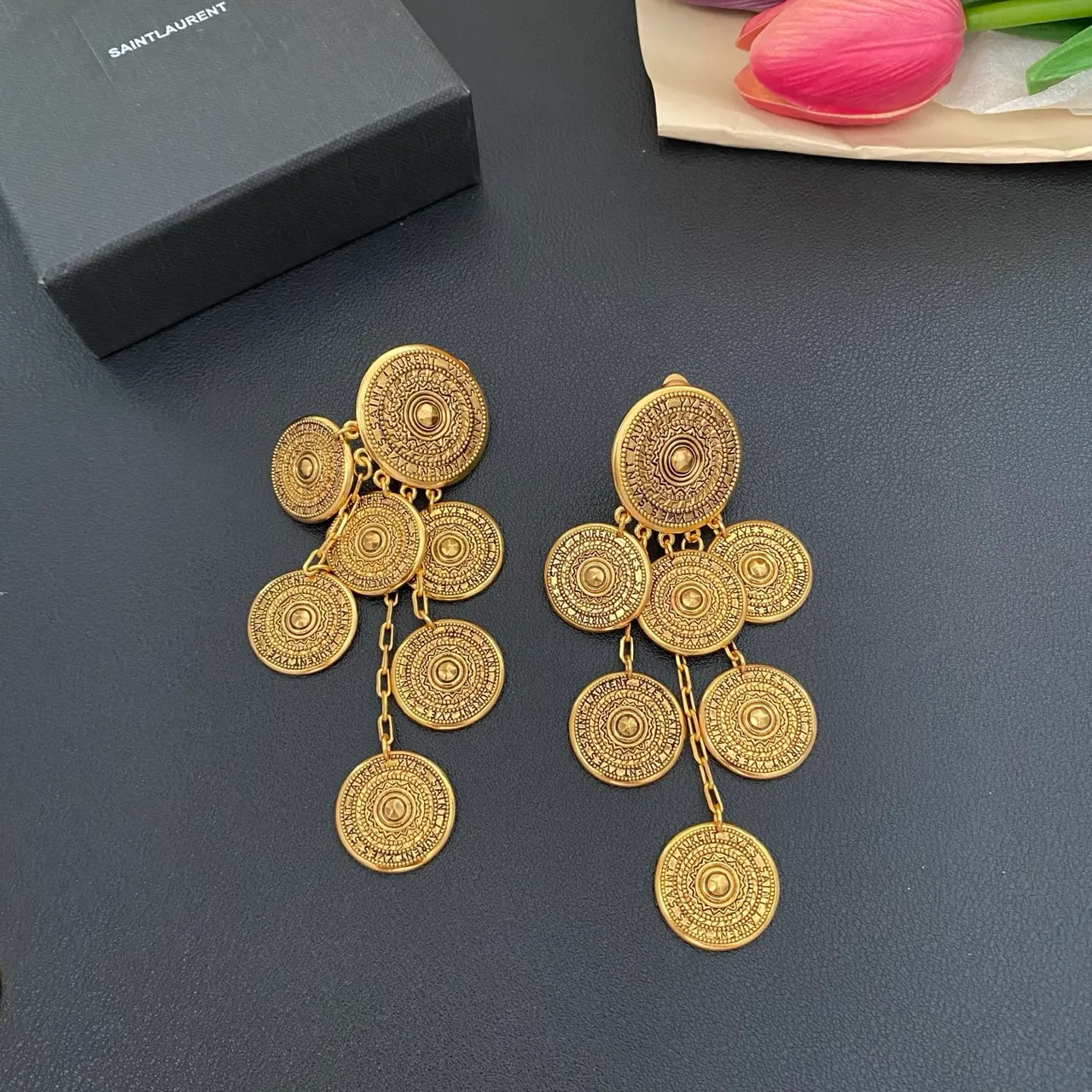 Saint Laurent Gold Coin-Inspired Multi-Tiered Chain Necklace
