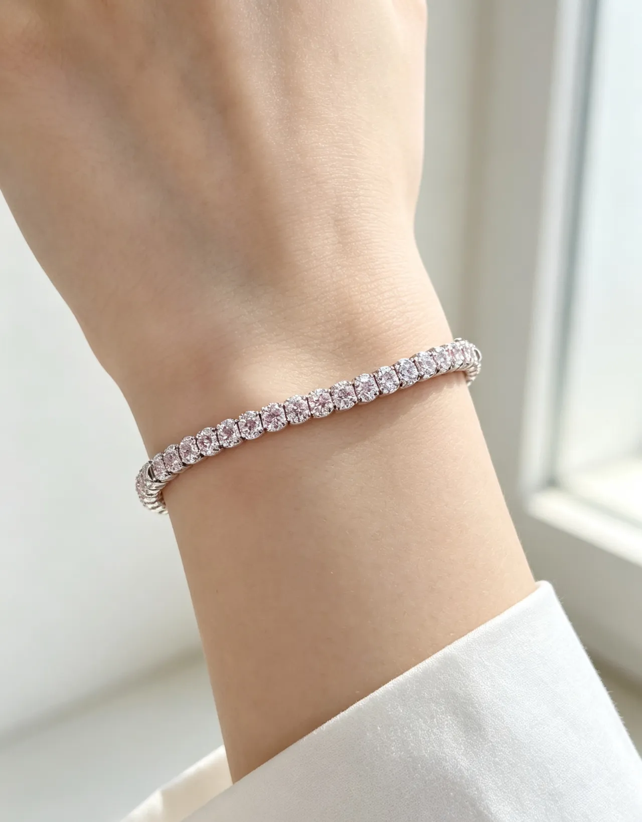 Tiffany & Co. Pink Silver Pavé-Set Gemstones Alternating Clear Stone Accents Bracelet