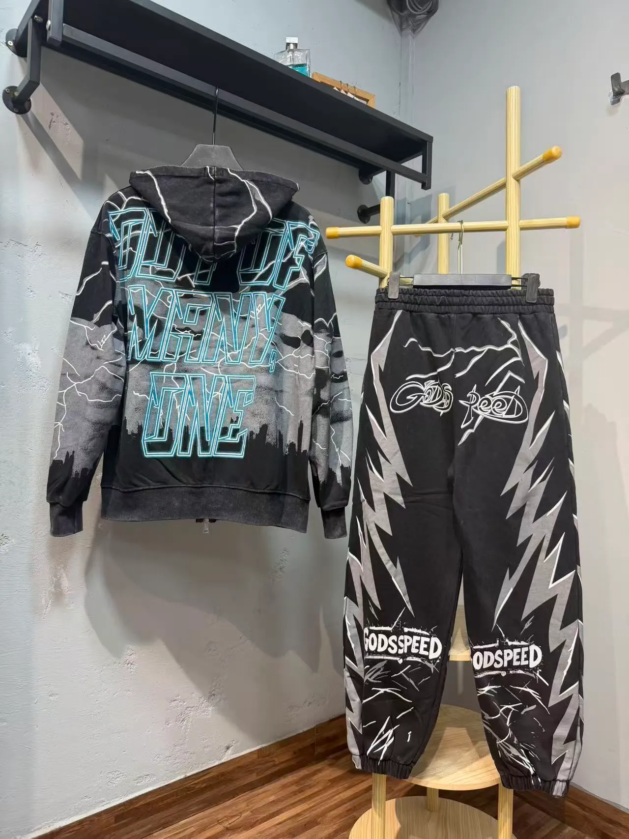 Godspeed Black Blue Graphic-Print Zip-Up Hoodie Tracksuit