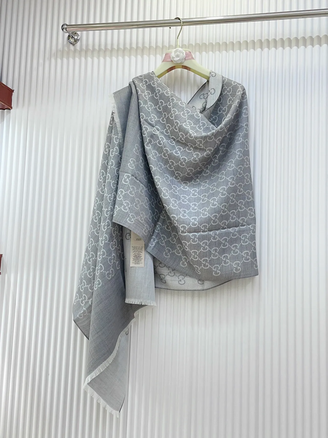 Gucci Monogram-Printed Gray Silk Scarf