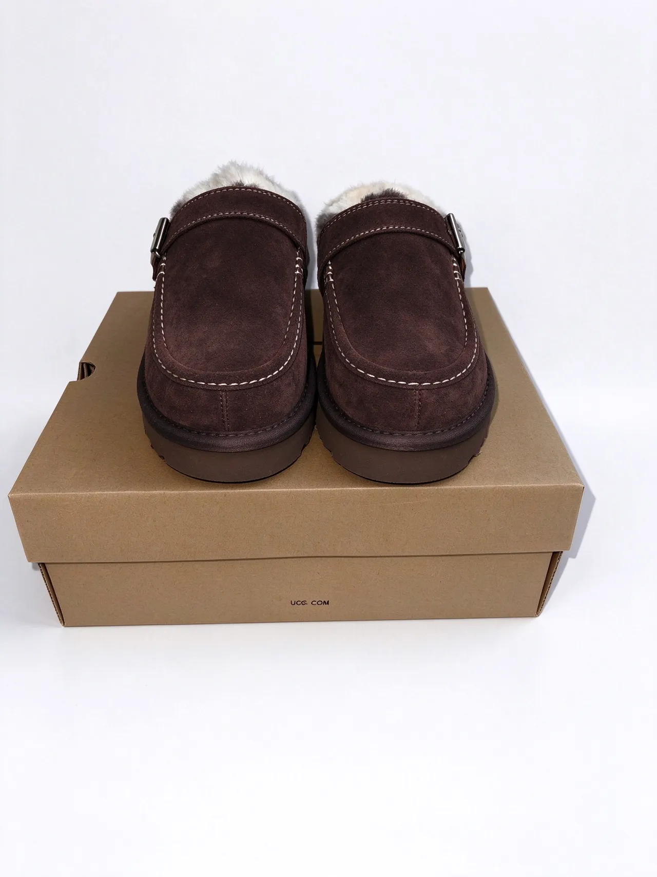 UGG Brown Beige Suede Upper Shearling-Lined Loafer