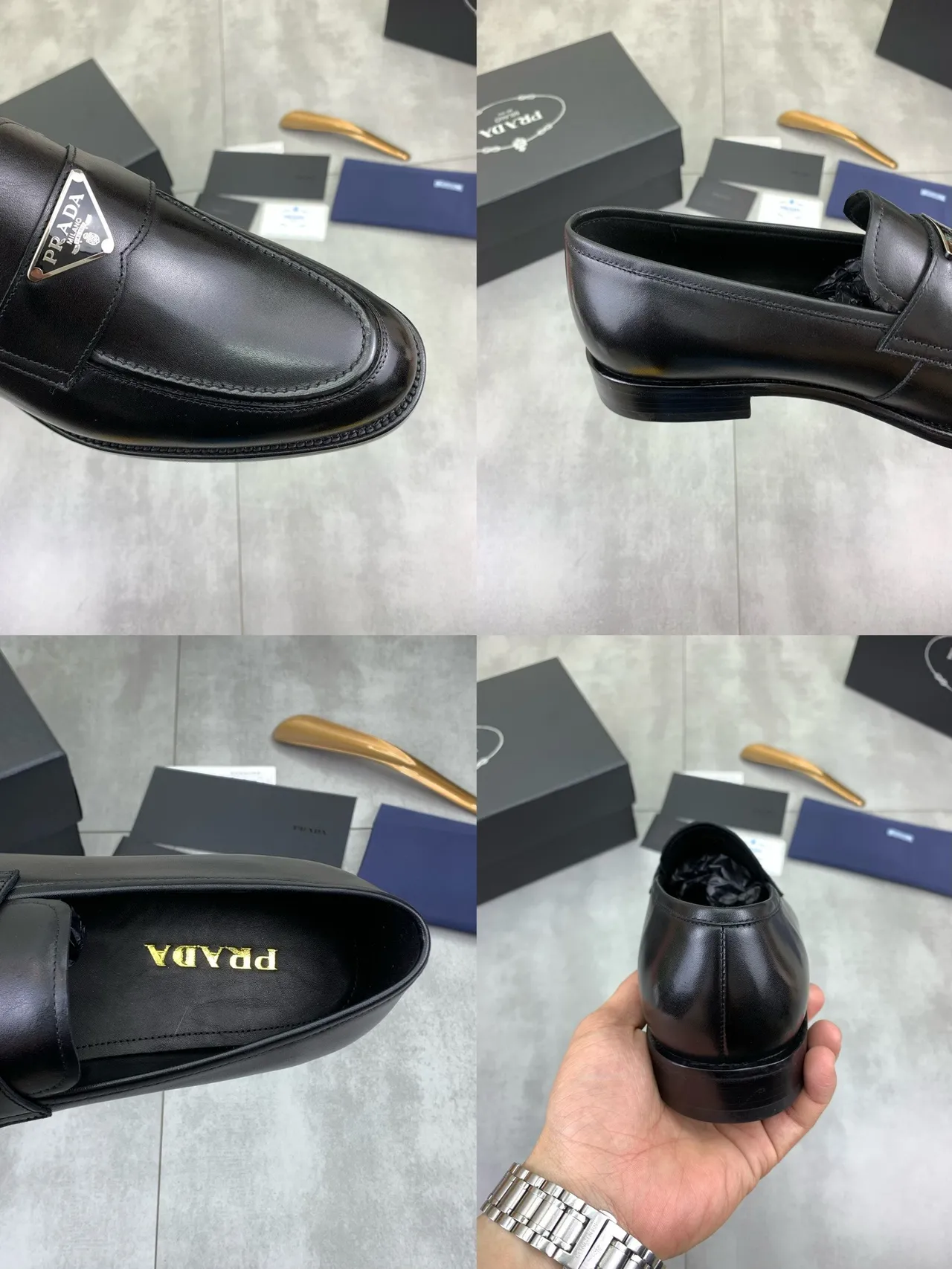 Prada Black Smooth Leather Triangle Logo Plaque Loafer