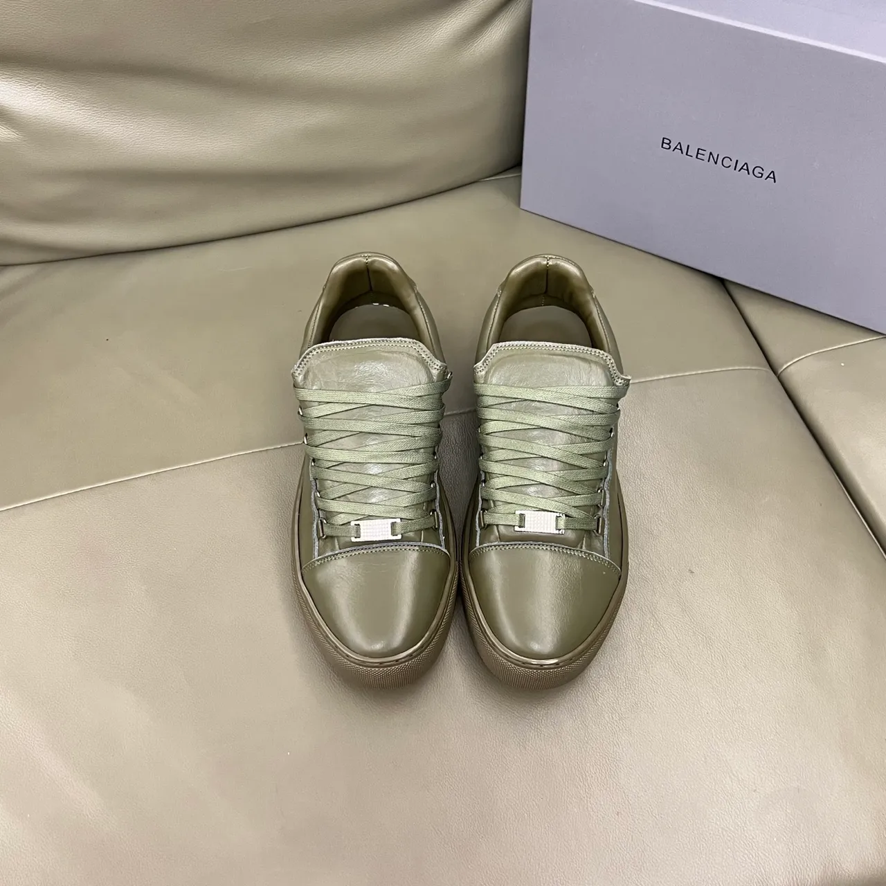 Balenciaga Le City Olive Green Leather Lifestyle Sneakers