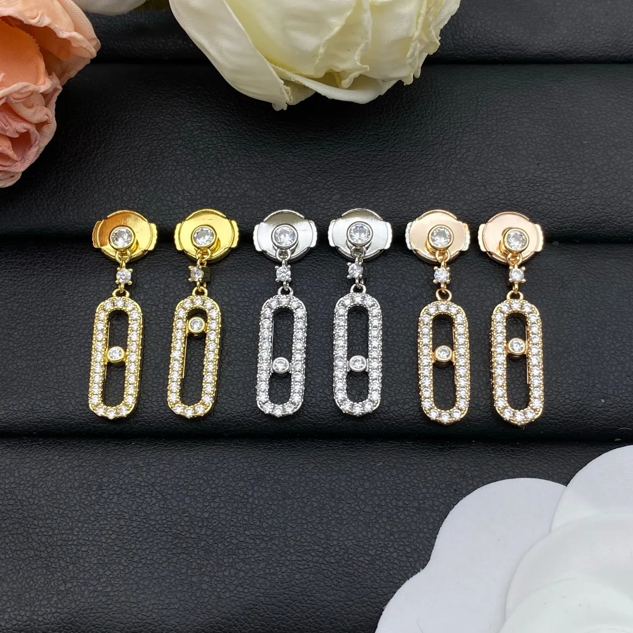 Messika Gold Silver Rectangular Frame Pavé Diamond Halo Earrings