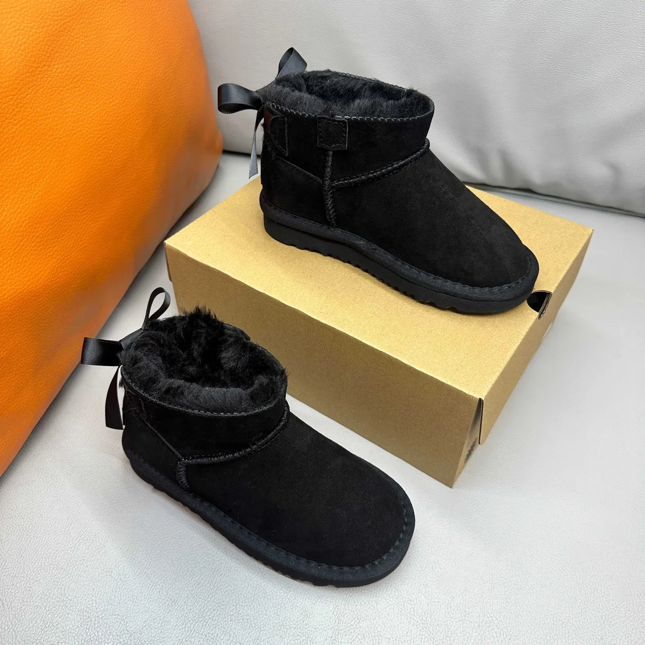 UGG Classic Mini Tan Suede Shearling-Lined Snow Boots