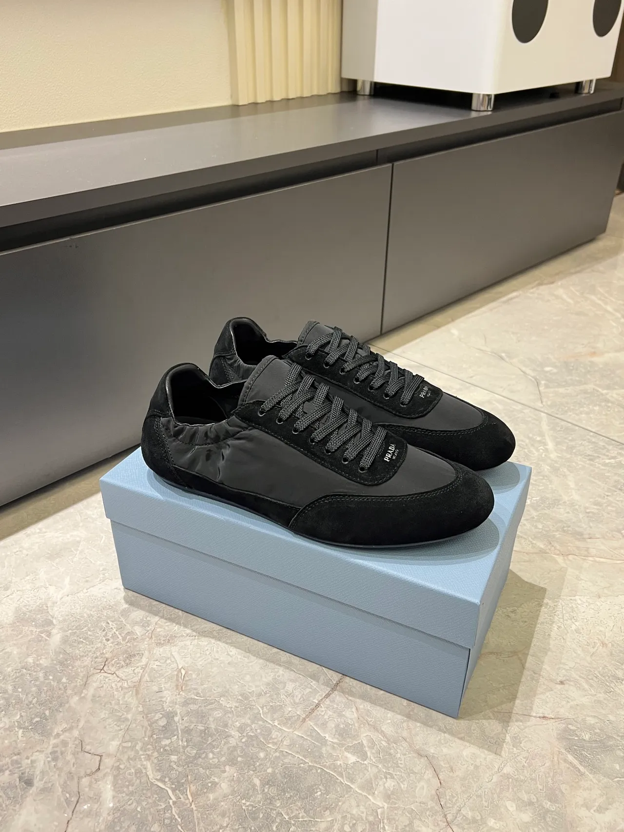 Prada Cloudbust Black Suede And Nylon Upper Elasticated Collar Lifestyle Sneakers