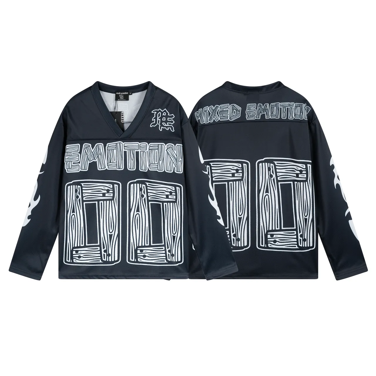 Mixed Emotion Graphic Print V-Neck Long-Sleeve Jersey
