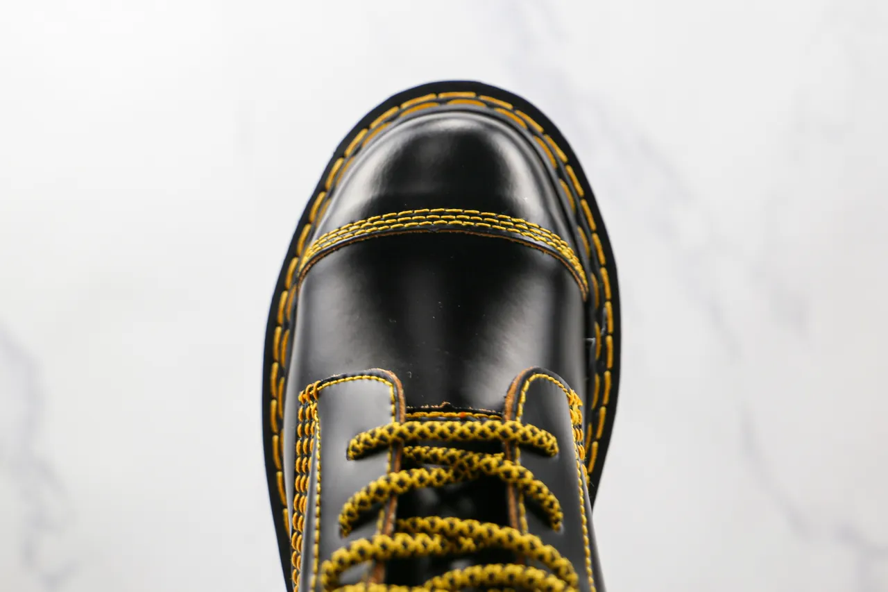 Dr. Martens Black Yellow Leather Contrast Stitching Martin Boots