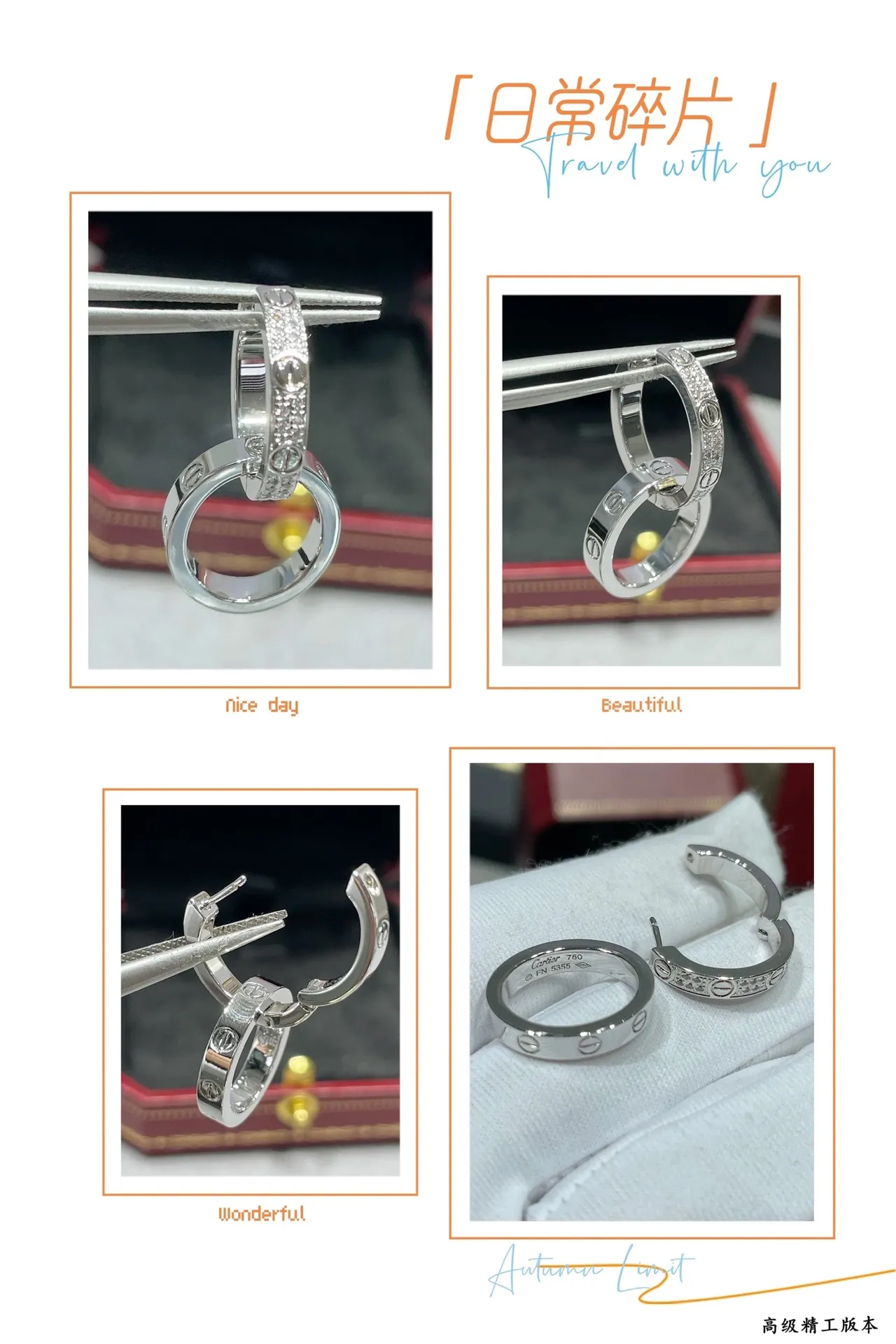 Cartier Juste un Clou Silver Gold Interlocking Double Hoops Pavé-Set Stones Earrings
