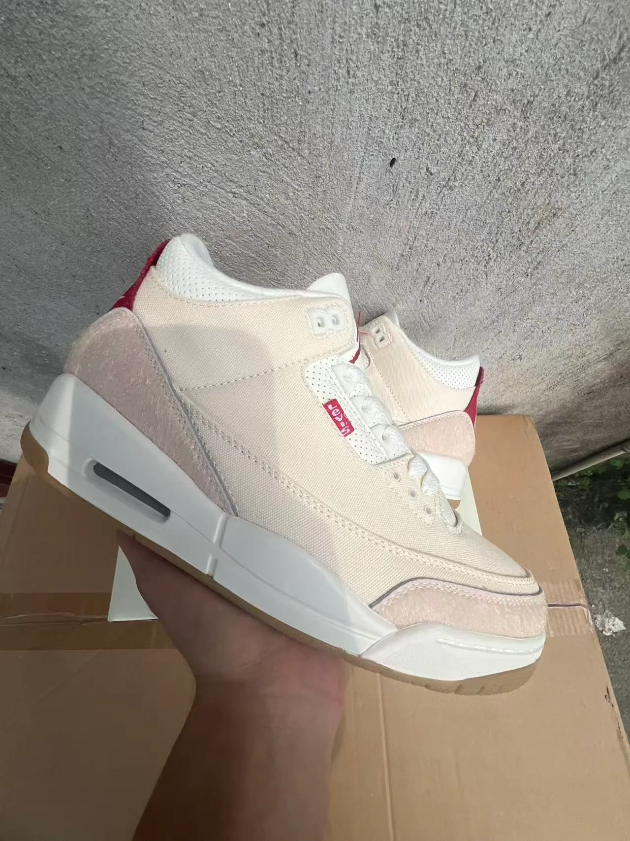 Levi's Beige Red High-Top Canvas-Suede Hybrid Upper Sneakers