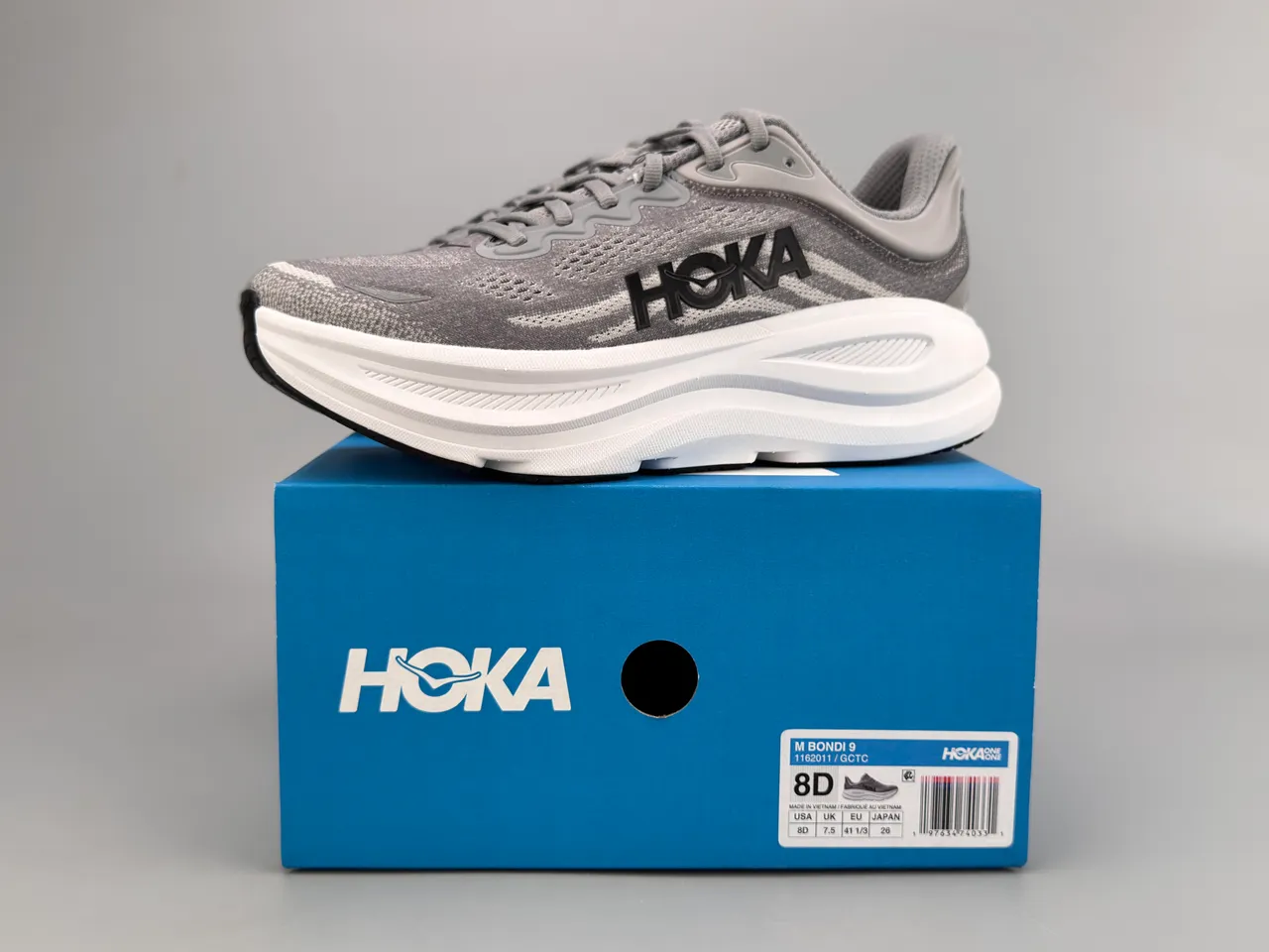 Hoka Clifton Gray White Engineered Knit Upper Thick Midsole Running Shoes