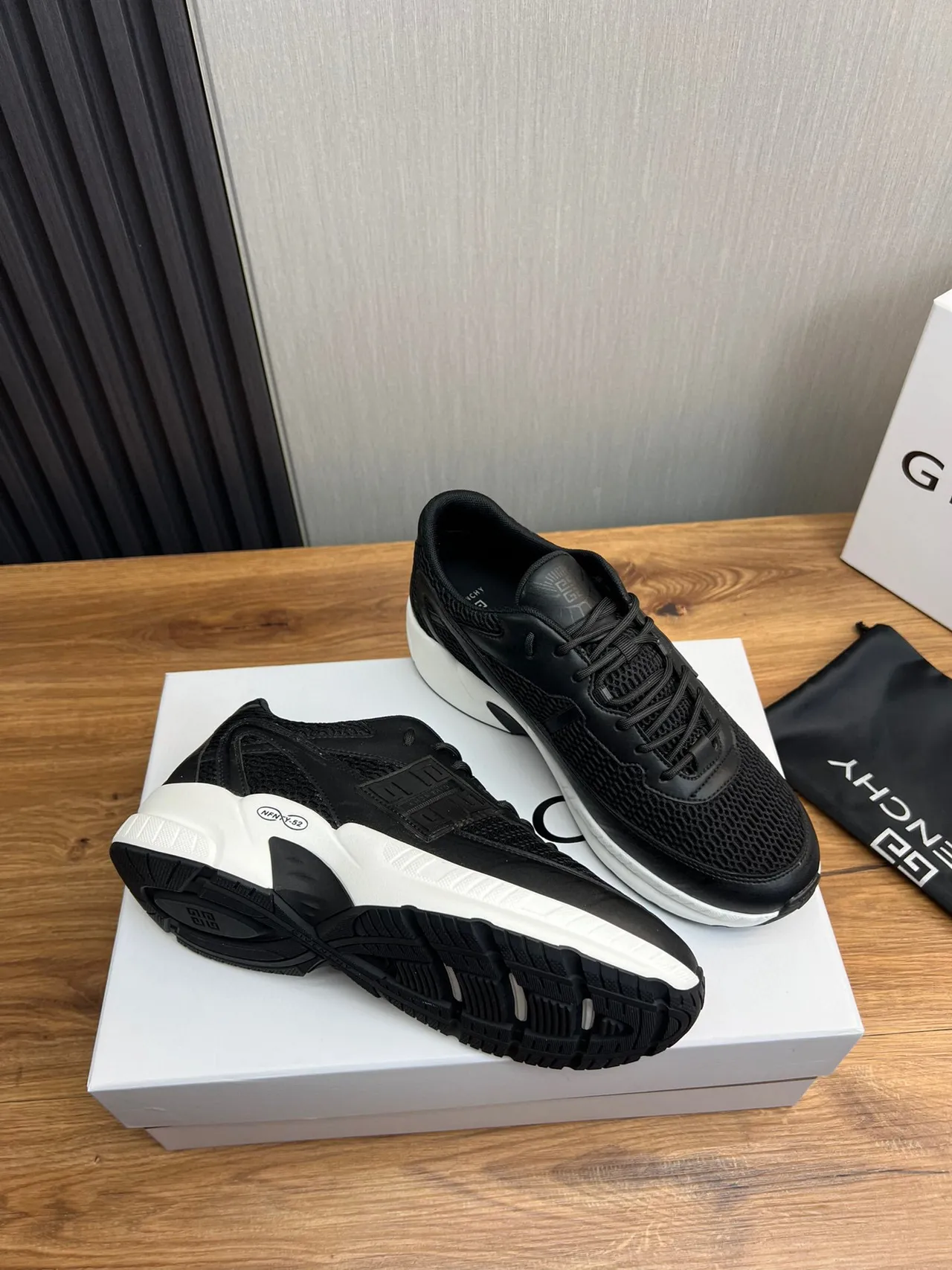 Givenchy City Sport Black Mesh and White Chunky Sneakers