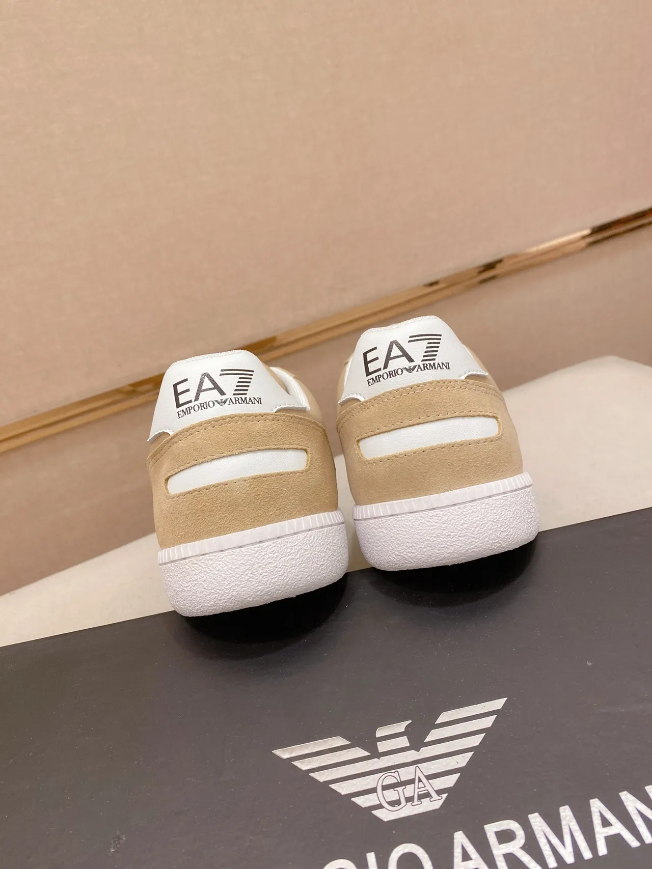 Emporio Armani EA7 Beige and White Lifestyle Sneakers