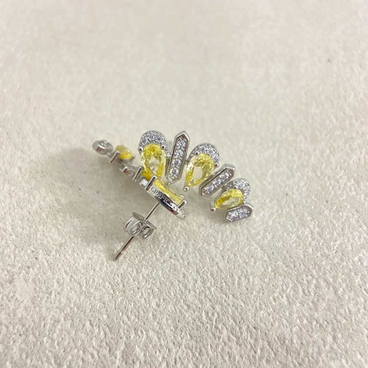 Gold Silver Multi-Tiered Pear-Cut Stone Earrings
