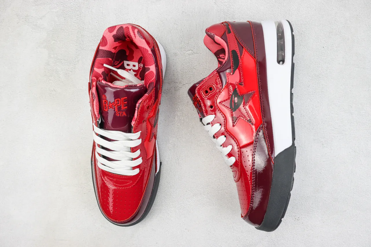 A Bathing Ape BAPE STA Glossy Red Burgundy Lifestyle Sneakers