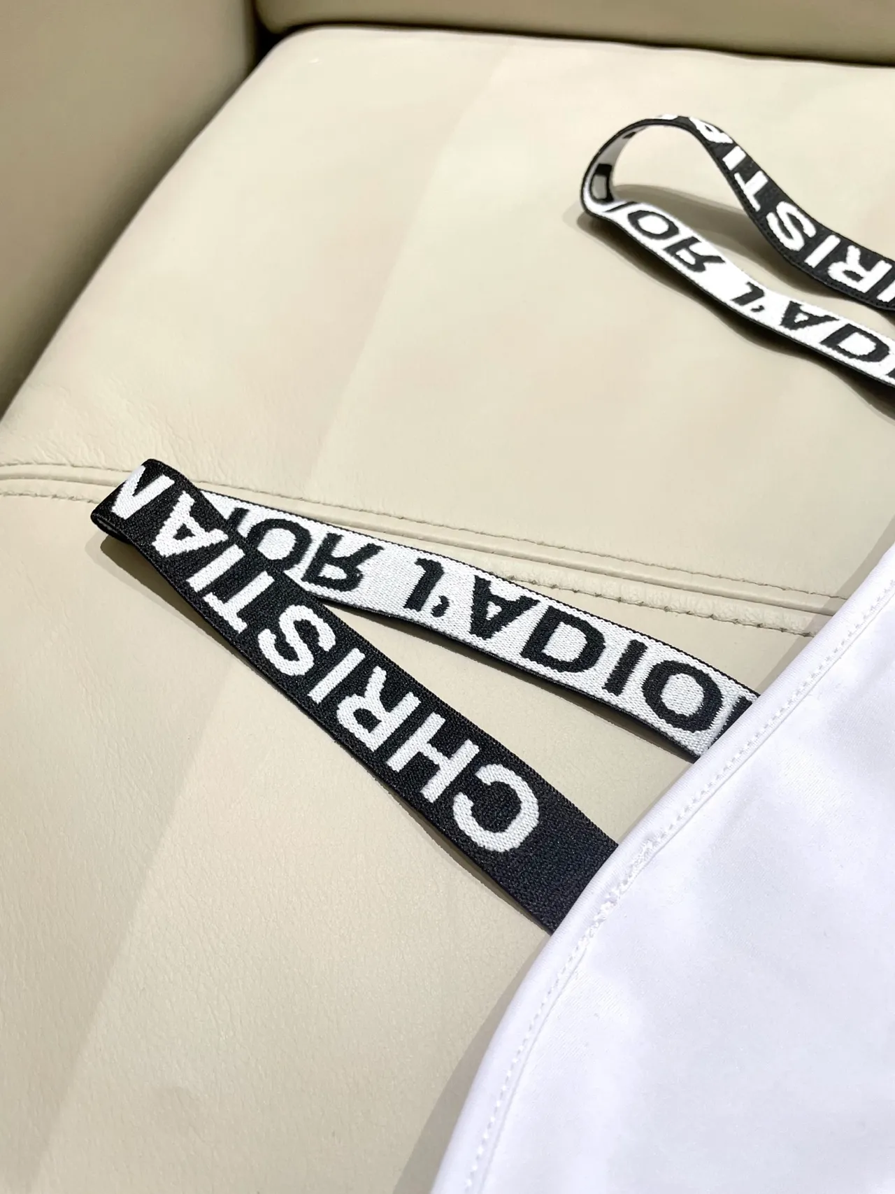 Dior J'adore White Bandeau Top and High-Waisted Briefs Swimwear