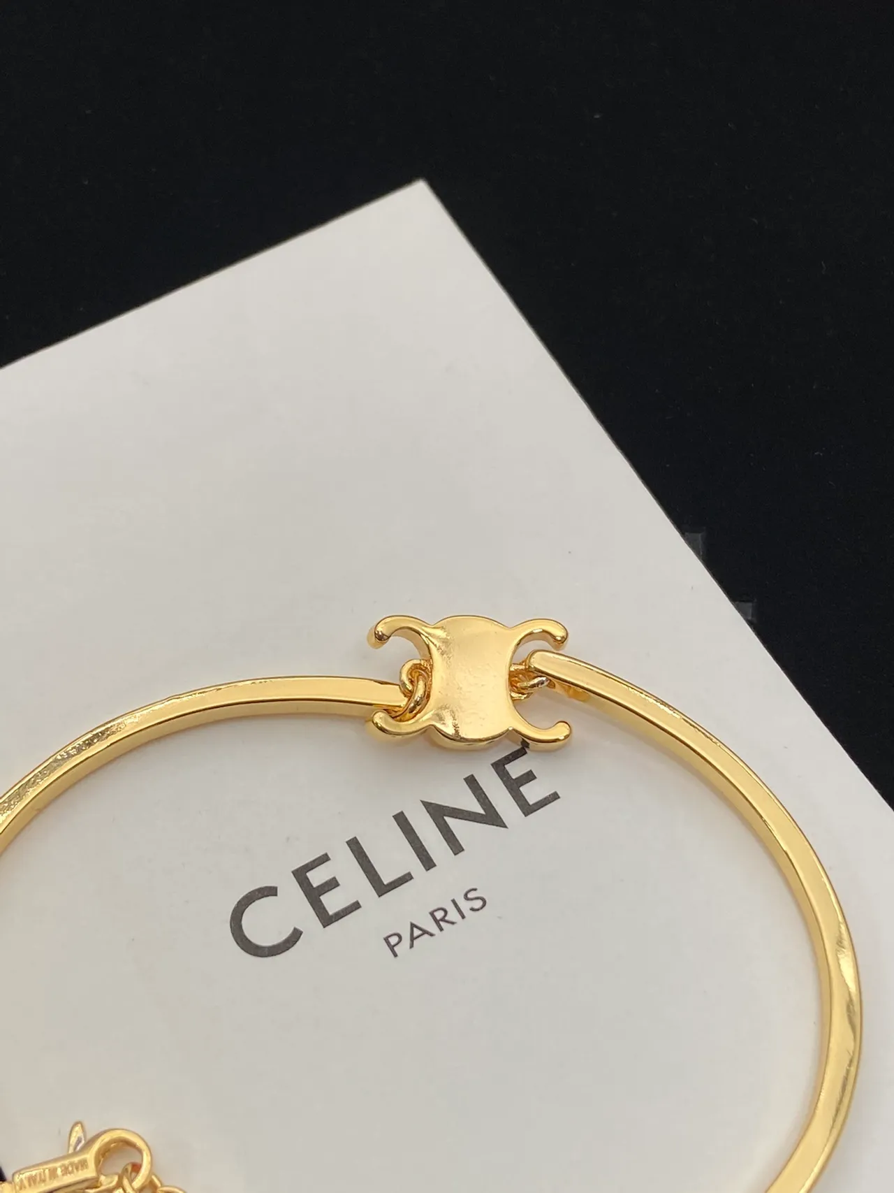 Celine Ava Gold Black Open Bangle Bracelet
