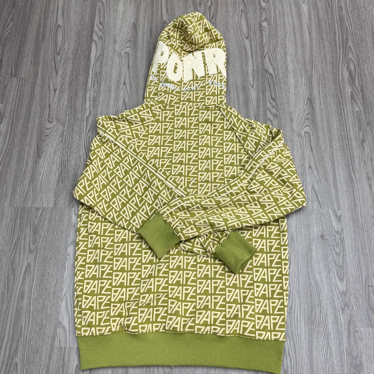 A Bathing Ape Shark Hoodie Olive Green All-Over Logo Jacket