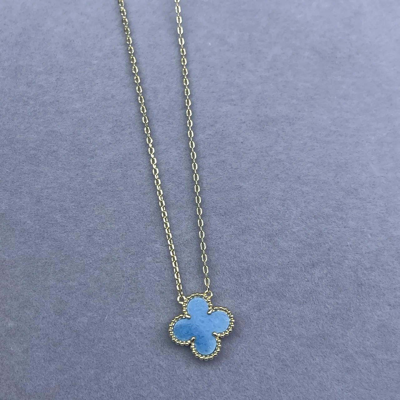 Blue Gold Four-Leaf Clover Pendant Enamel-Filled Necklace