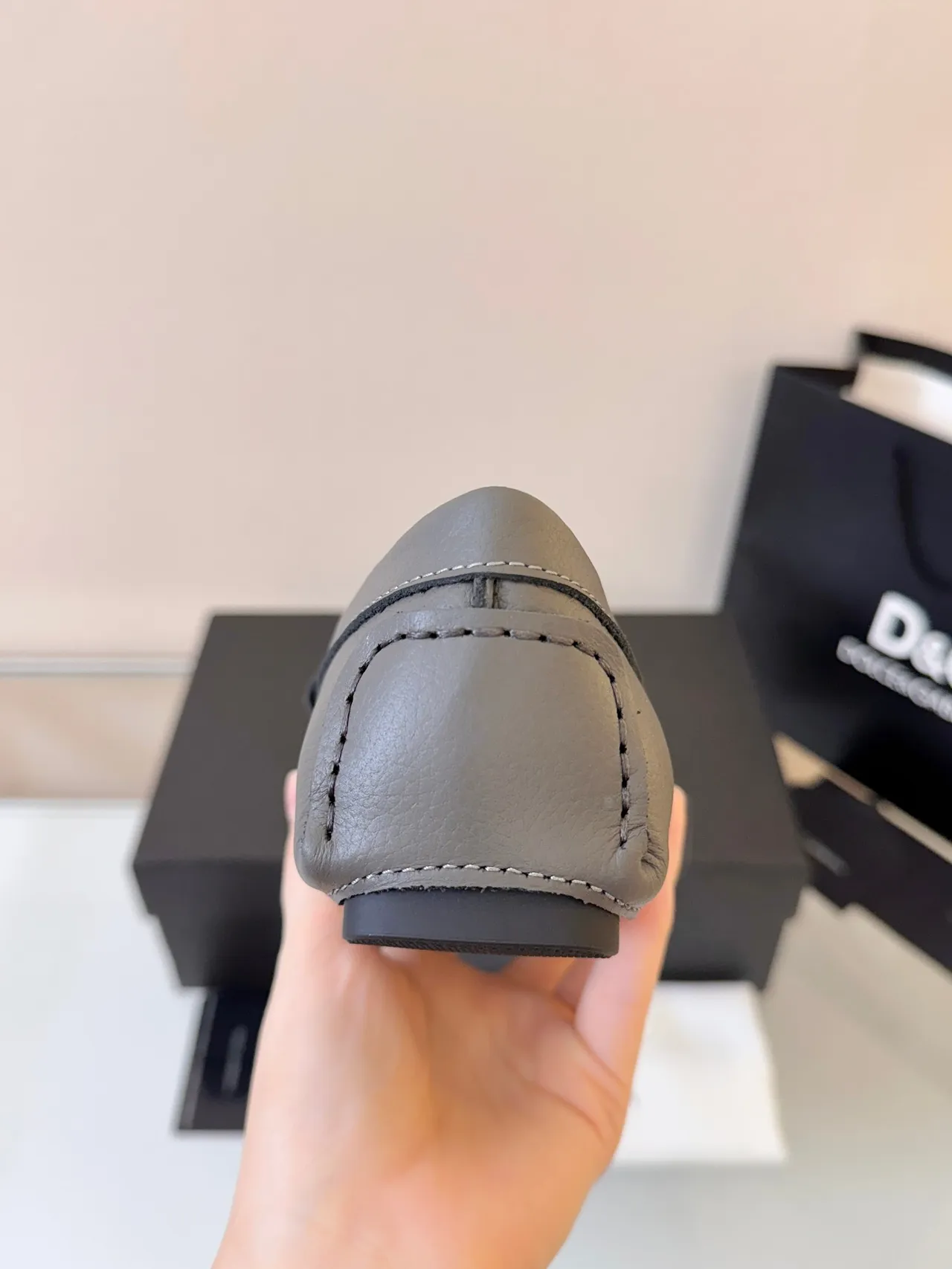 Dolce & Gabbana Portofino Gray Orange Pebbled Leather Contrast Lining Loafer