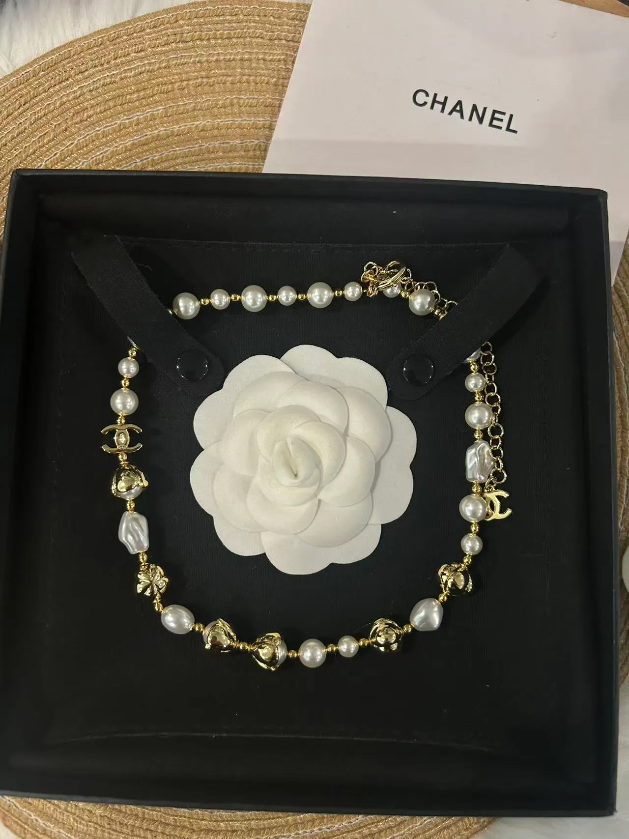 Chanel Pearl and Gold-Tone CC Logo Baroque Strand Necklace