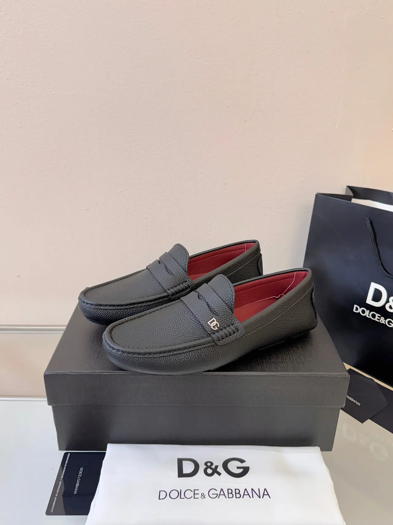 Dolce & Gabbana Portofino Black Pebbled Leather Penny Loafer