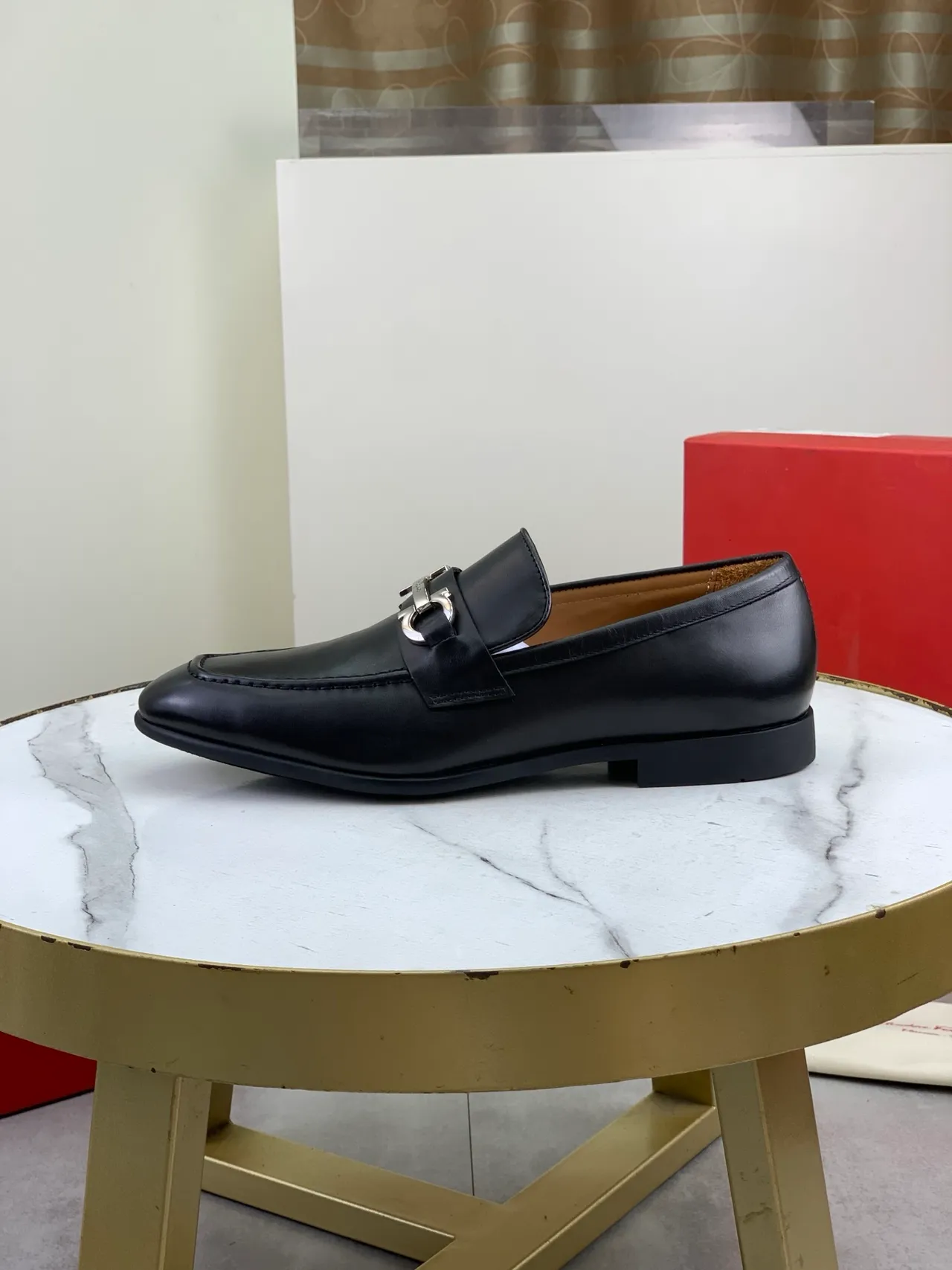 Salvatore Ferragamo Gancini Loafer Black Leather Square Toe Loafers