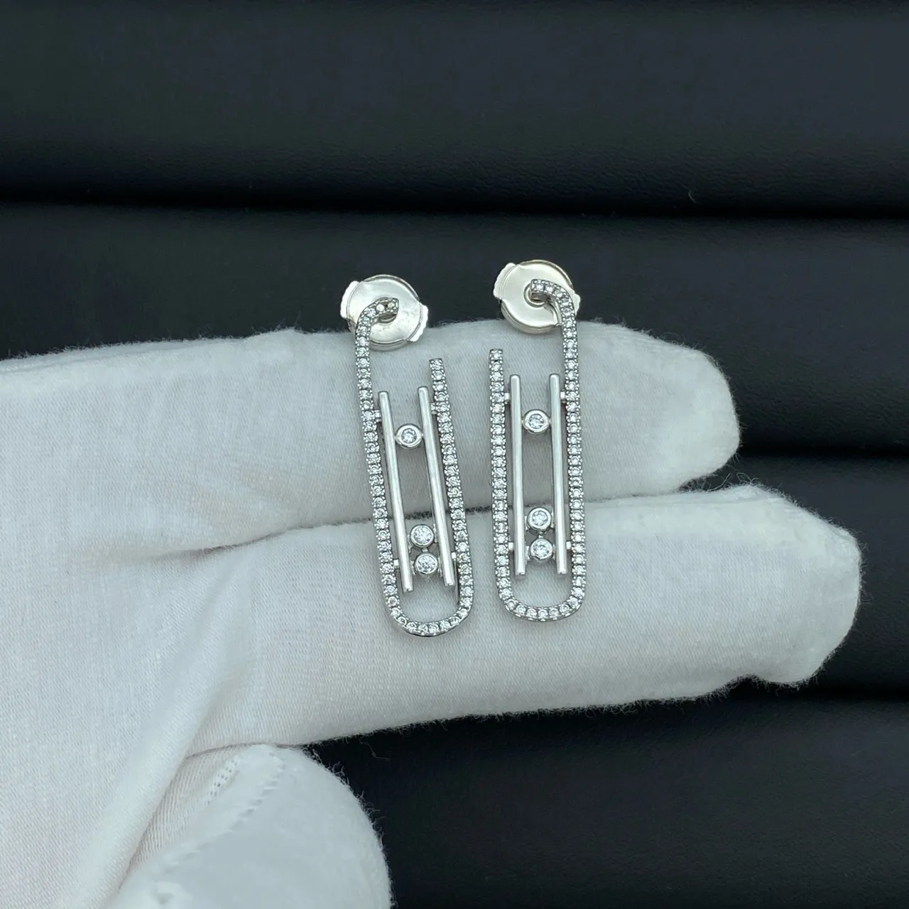Messika Gold Silver Rectangular Frame Pavé Diamond Halo Earrings