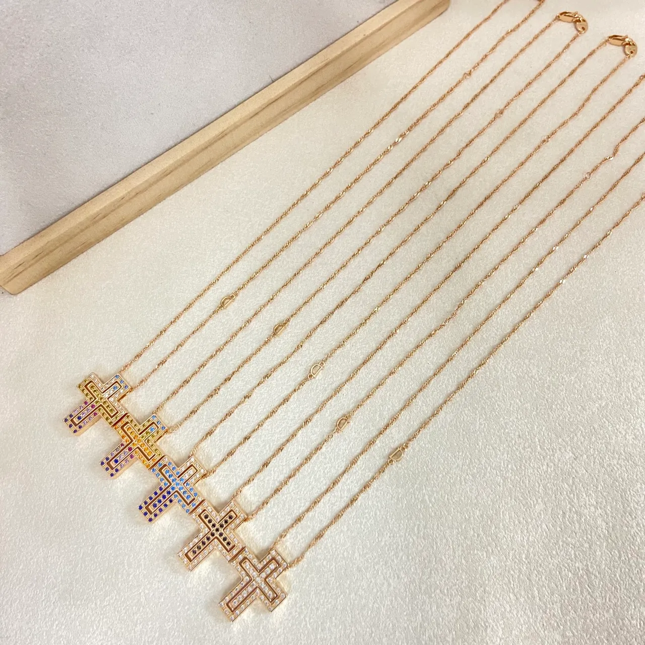 Gold-Tone Paved Crystal Cross Pendant Necklaces