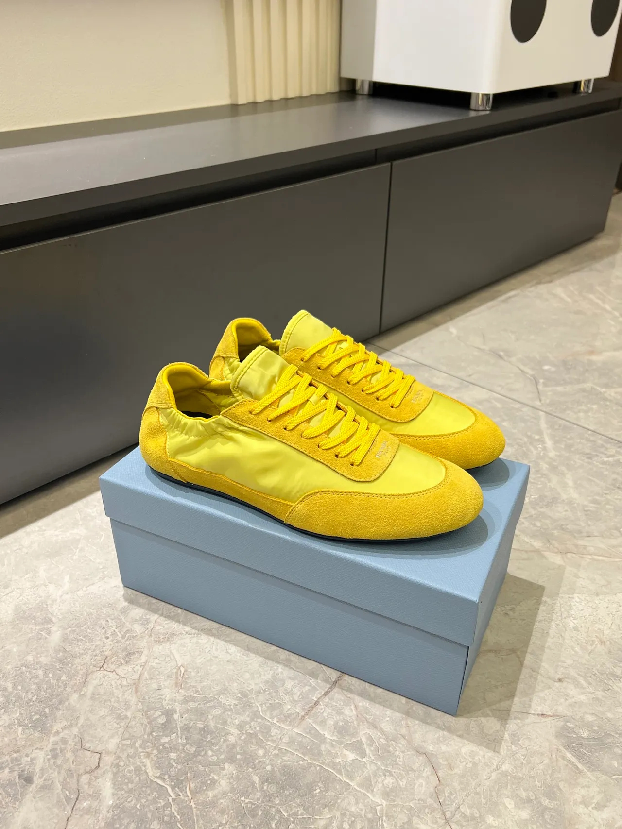 Yellow Suede and Nylon Low-Top Lifestyle Sneakers