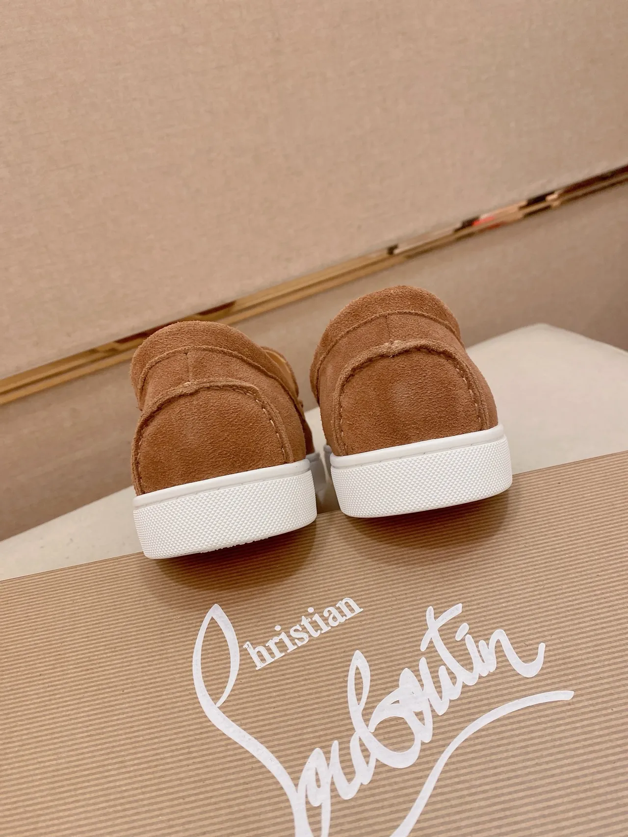 Brown White Suede Upper Rubber Sole Loafer