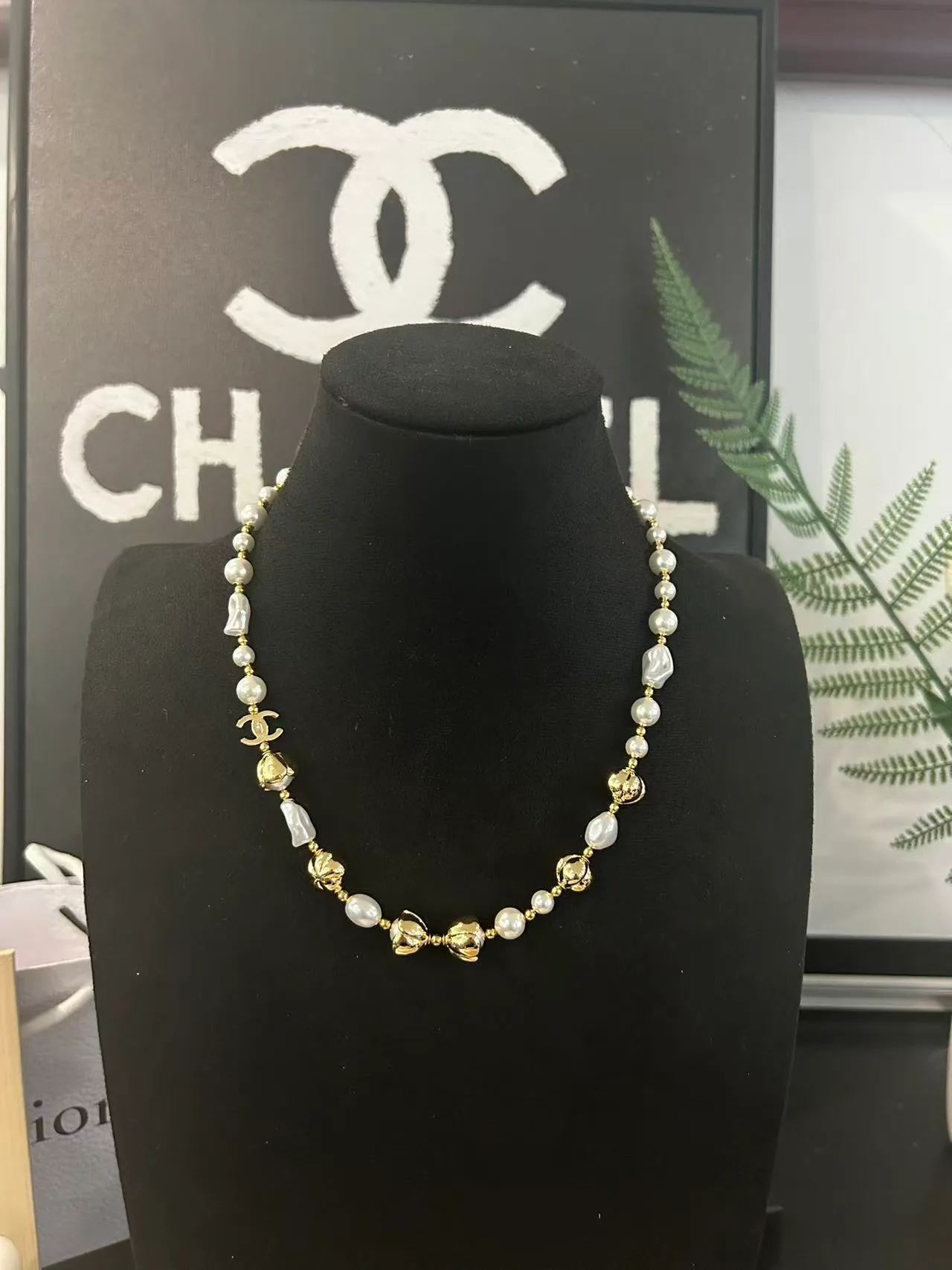 Chanel Pearl and Gold-Tone CC Logo Baroque Strand Necklace