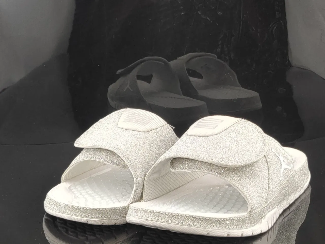 Air Jordan Silver White Glitter Upper Molded Footbed Slippers