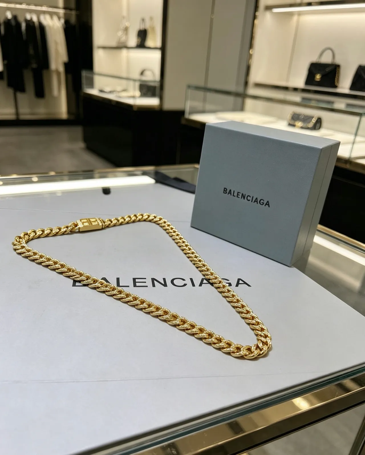 Balenciaga BB Chain Gold Chunky Curb Logo Clasp Necklace