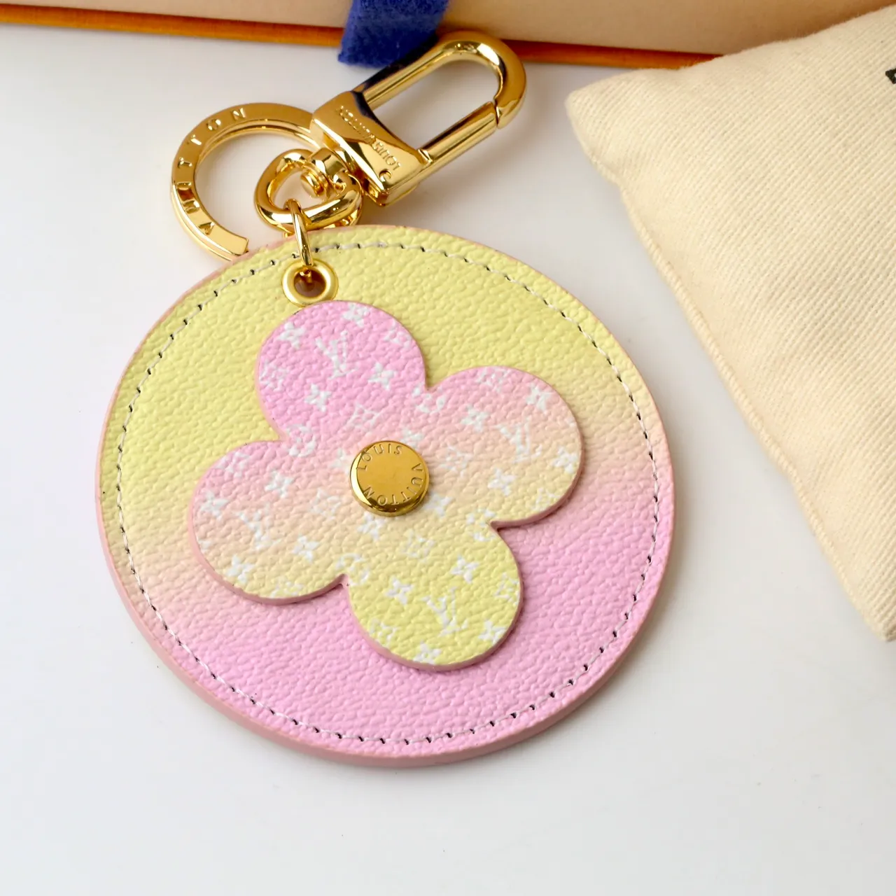 Louis Vuitton Flower Key Holder Pink Yellow Circular Leather Gradient Pastel Tote Bag