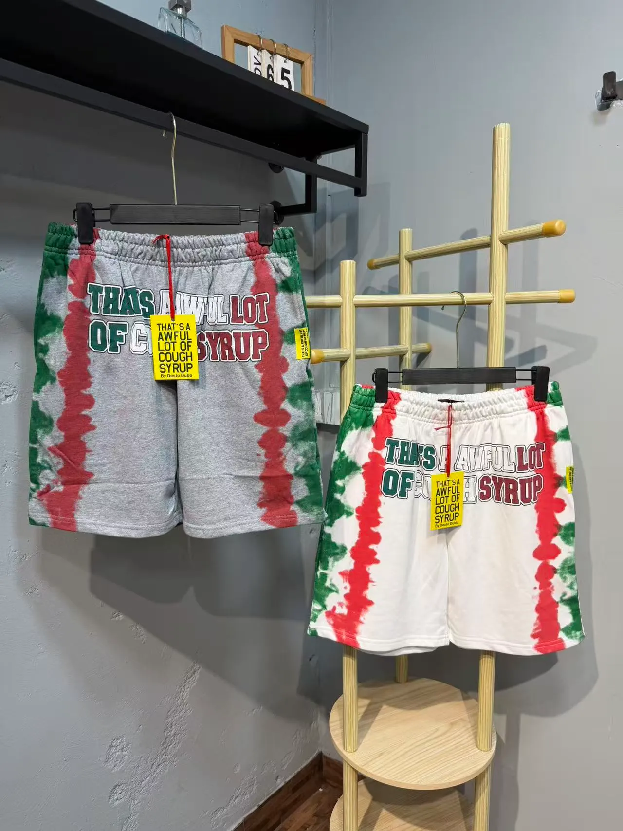 Multicolor Tie-Dye Side Panels Bold Vertical And Horizontal Text Graphics Shorts
