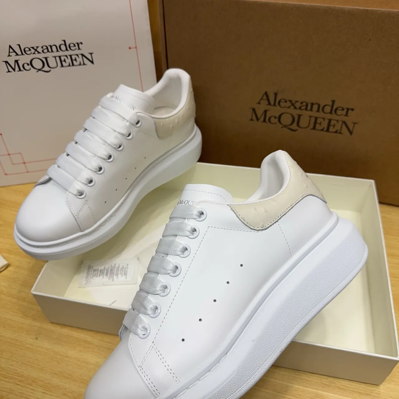 Alexander McQueen Oversized Sneaker White Beige Platform Sole Smooth Leather Upper Lifestyle Sneakers