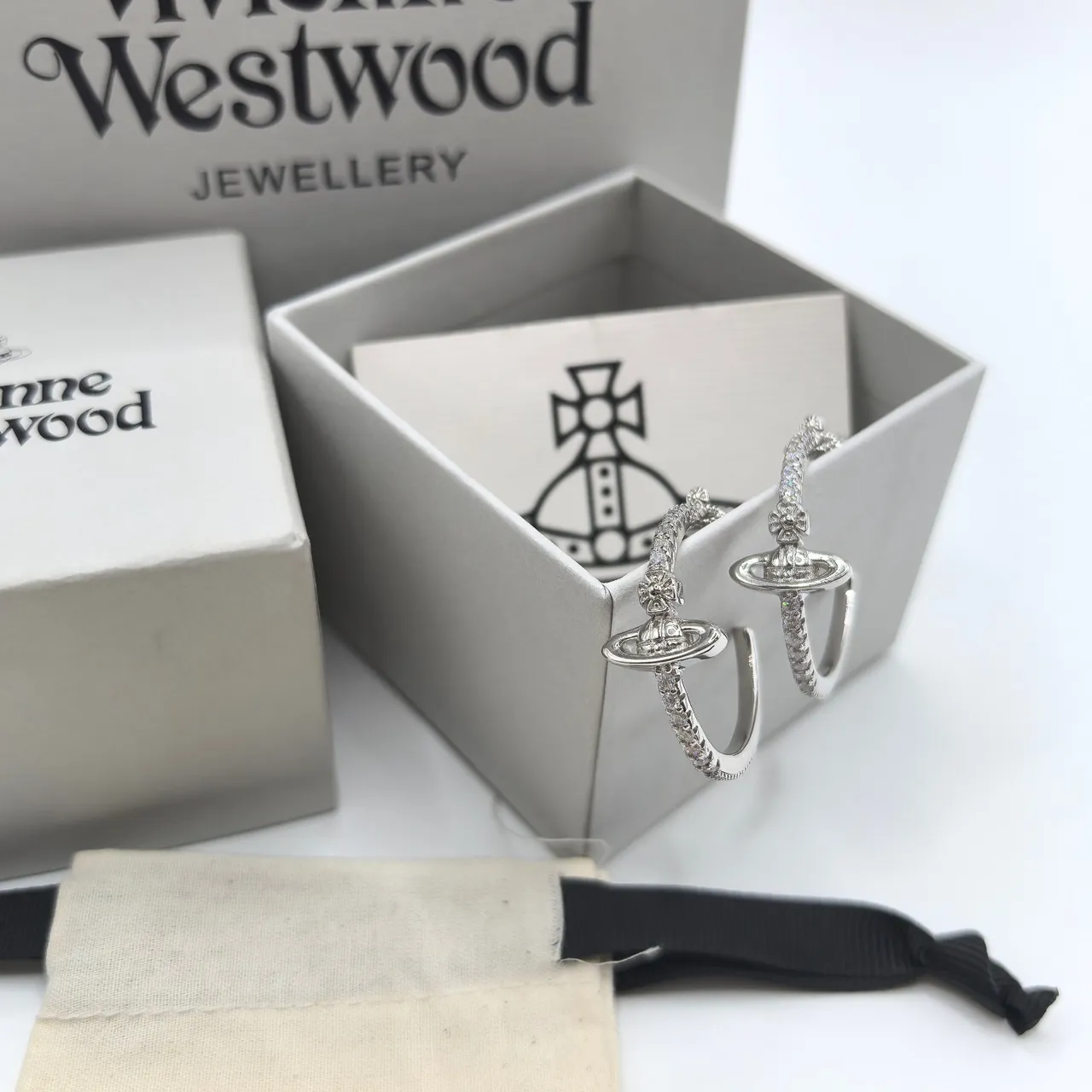 Vivienne Westwood Orb Gold Silver Motif Pavé-Set Stones Earrings