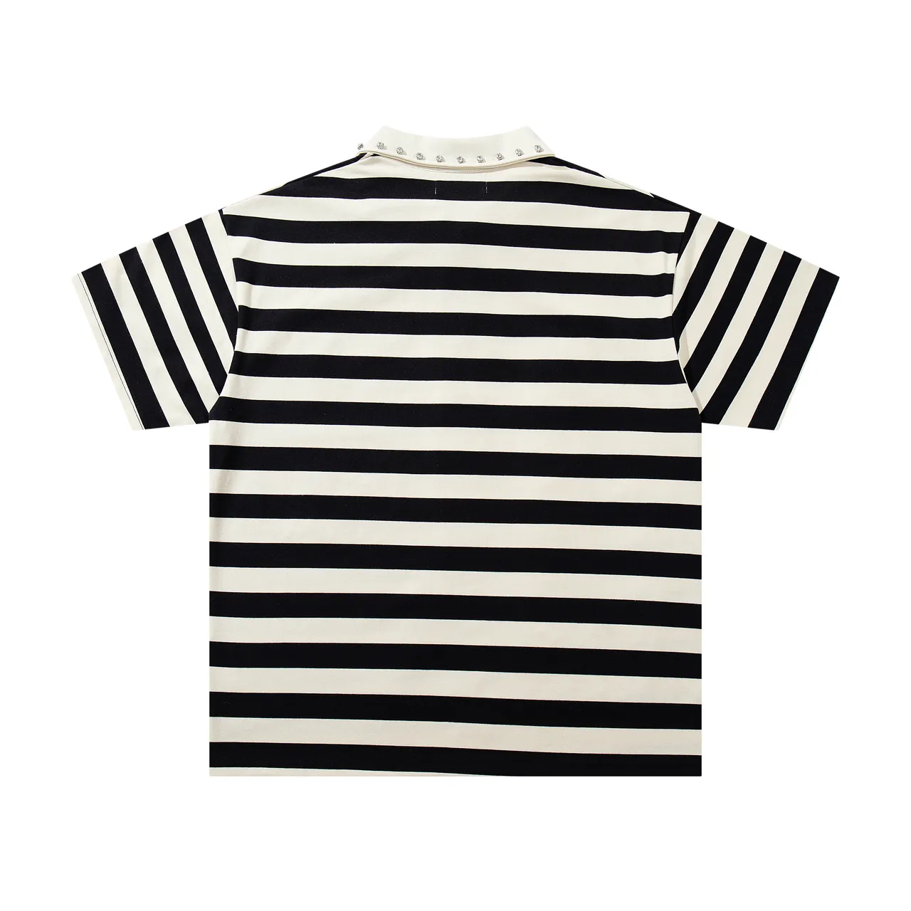 MAJESTIK Striped Graphic-Print Studded Collar Zip-Front Polo Shirt