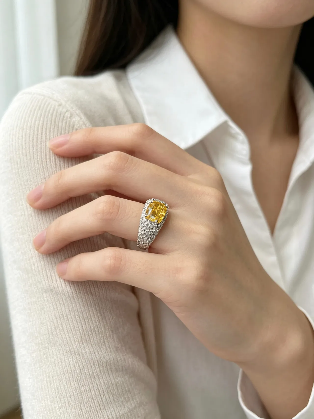 Yellow Cushion-Cut Pavé Stud Earrings