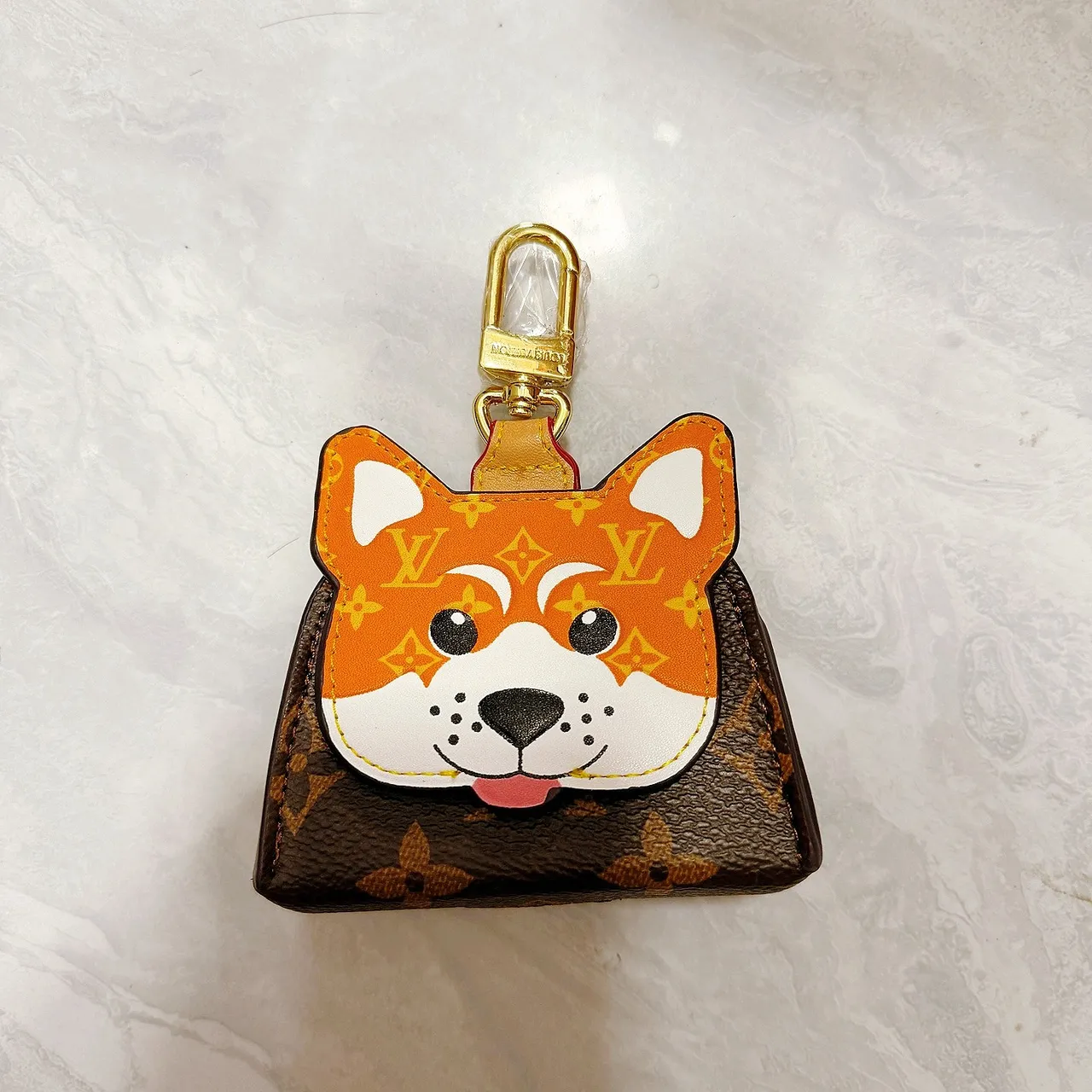 Louis Vuitton Brown Orange Dog-Face Appliqué Monogram Canvas Handbag