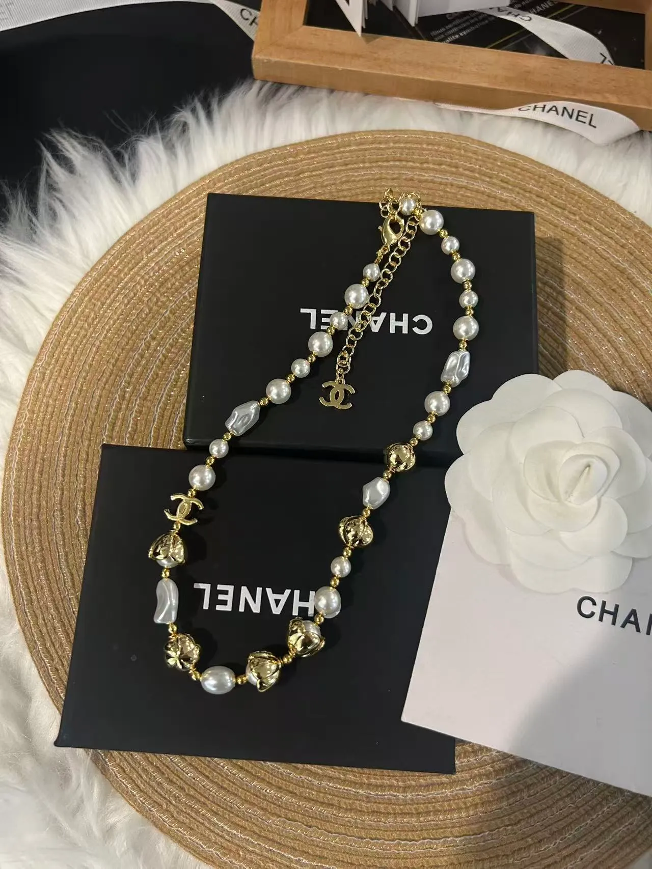 Chanel Pearl and Gold-Tone CC Logo Baroque Strand Necklace