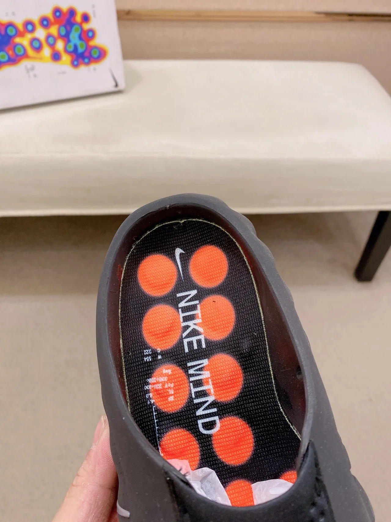 Nike Mind Orange White Molded Wavy Sole Perforated Strap Upper Slippers
