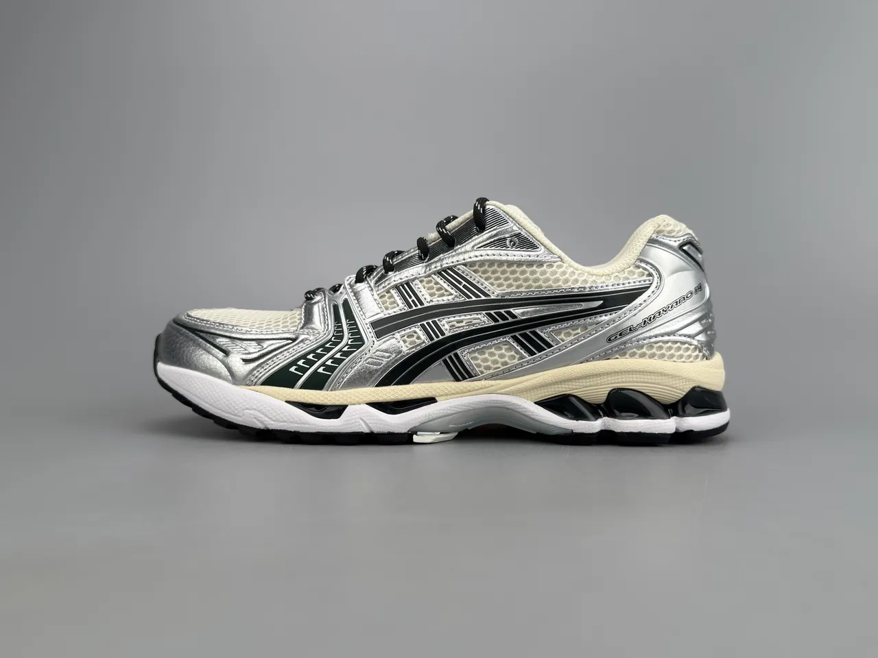 ASICS Gel-Kayano 14 Silver Black Cream Running Shoes