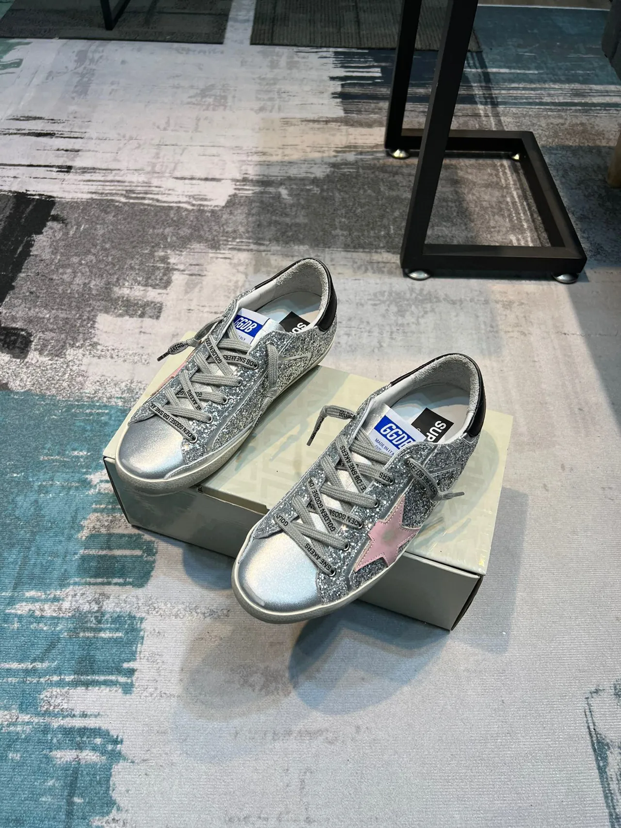 Golden Goose Superstar Silver Glitter Pink Star Lifestyle Sneakers