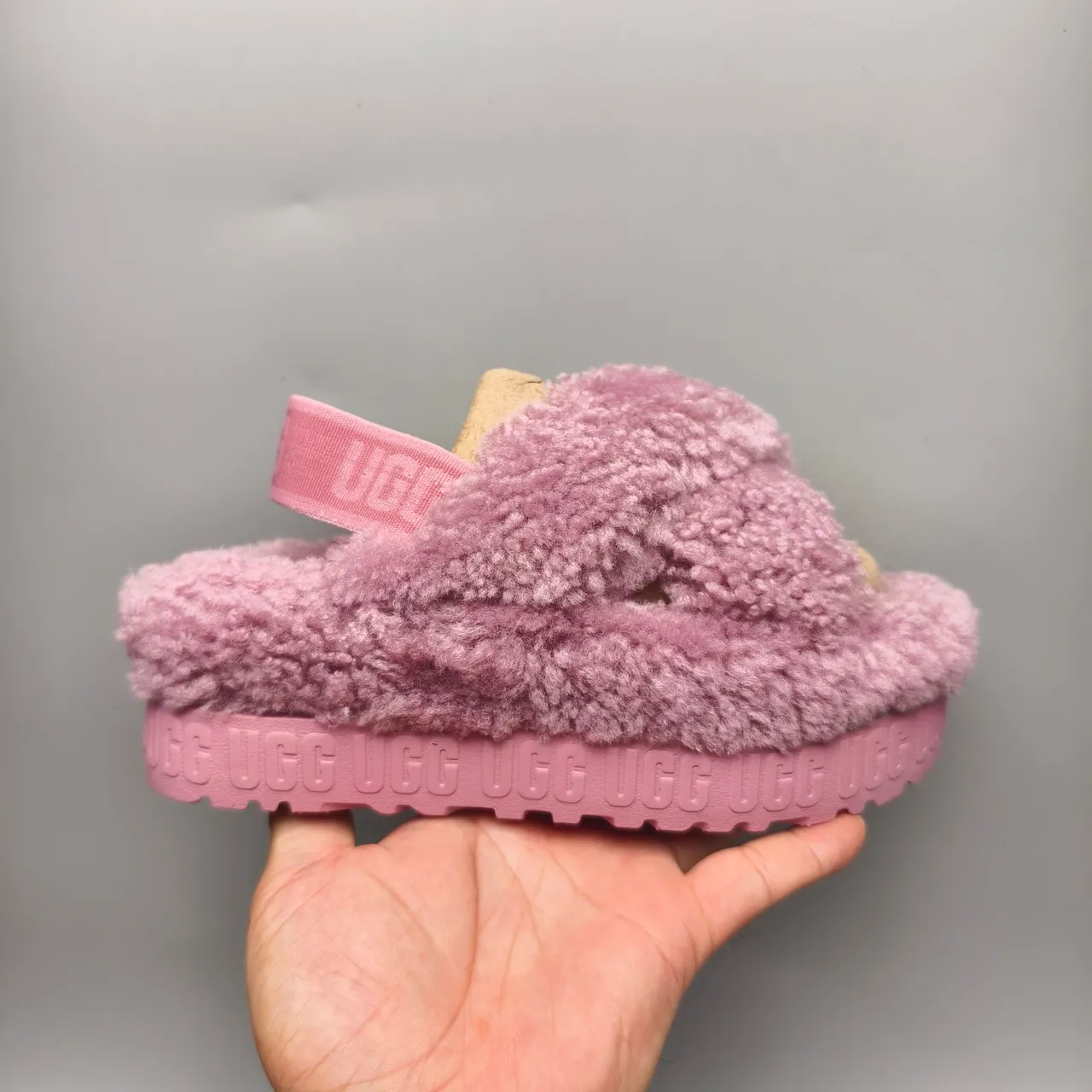 UGG Tasman Pink Fuzzy Cross-Strap Slippers